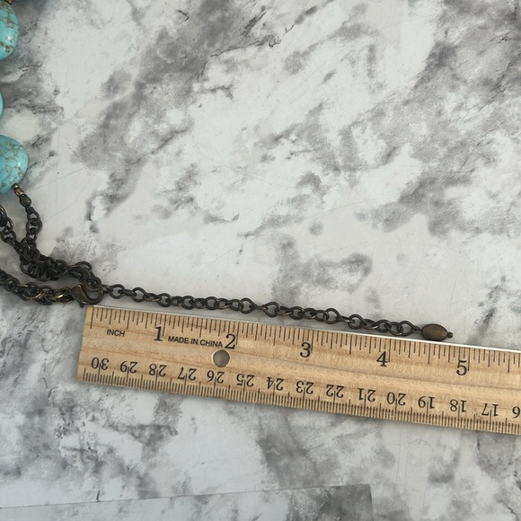 Premier Designs faux turquoise stone brass tone necklace & earrings matching set - Picture 8 of 8